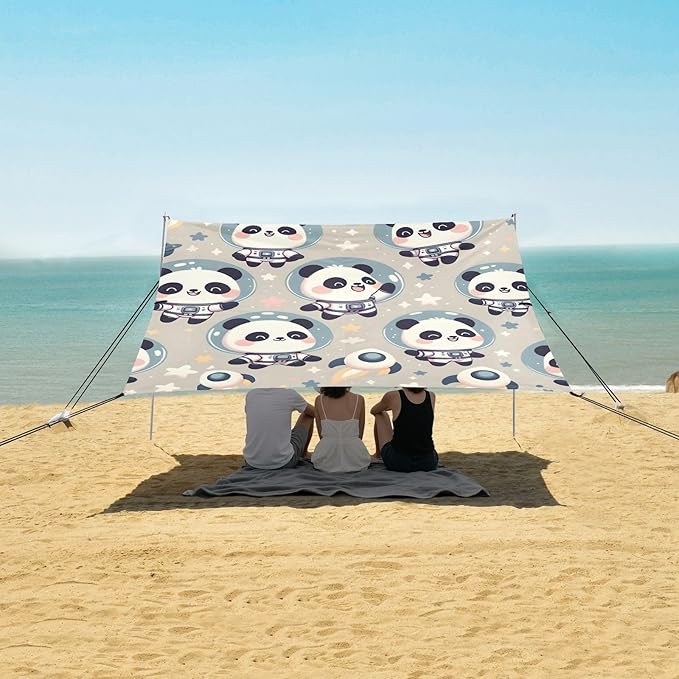 Cute Astronaut Panda Camping Sun Shelter Beach Tent Portable Beach Sun Shade Outdoor Canopy for Camping Trips Fishing Picnic