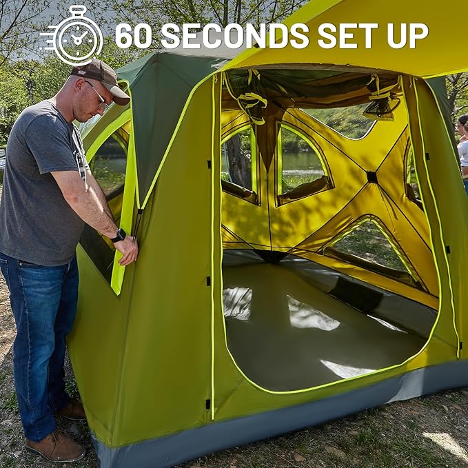TIMBER RIDGE Camping Tent 4 Person Instant Pop Up Hub Tent with 8 Windows Easy 60 Second Setup Weather Resistant Family Cabin Tents with Rain Fly for Camping Hiking Outdoor Travel