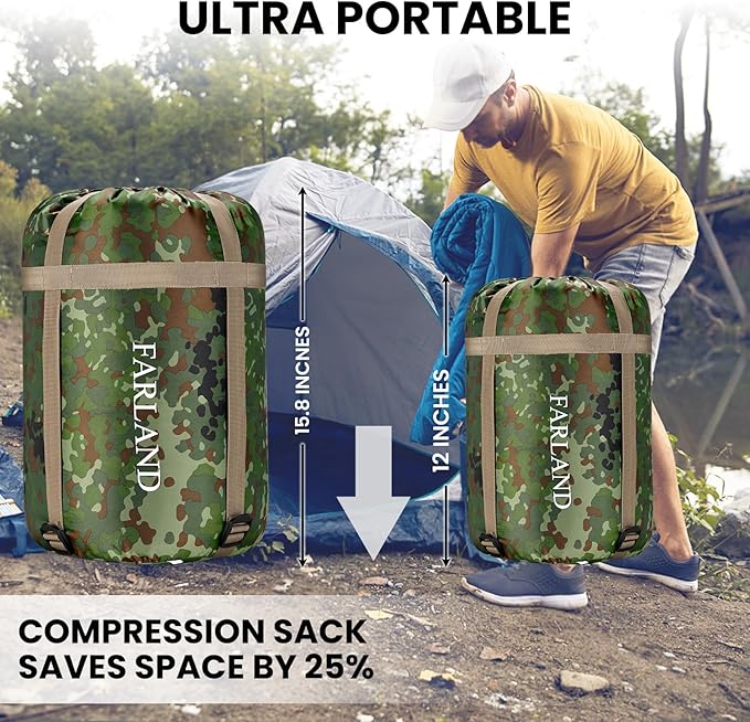 FARLAND Sleeping Bags 30℉ for Adults Teens Kids with Compression Sack Portable and Lightweight for 3-4 Season Camping HikingWaterproof Backpacking and Outdoors