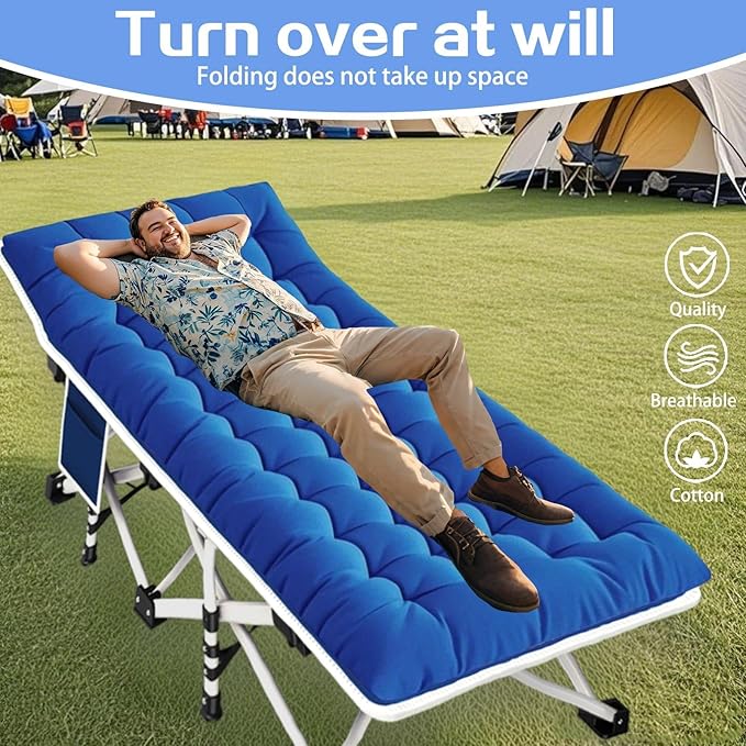 2 Pack Camping Cot with Comfortable Mattress Cots for Sleeping with Pad Heavy Duty Camping Bed 2 Person Folding Cot Include Carry Bag Camping Cots for Adults Kids Indoor Outdoor
