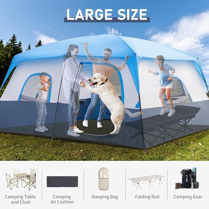 Outvita 8/10 Person Camping Tent Large 2 Room Family Tent with Weatherproof Instant Cabin Shelter with Rainfly &amp Carry Bag for Backpacking Hiking Car Traveling…