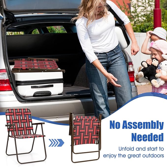 Giantex 6-Pack Lightweight Folding Camping Chairs 330 LBS Beach Chairs with Armrests No Assembly Needed Portable Webbed Lawn Chair for Picnic Fishing Patio Yard Outdoor Events Red
