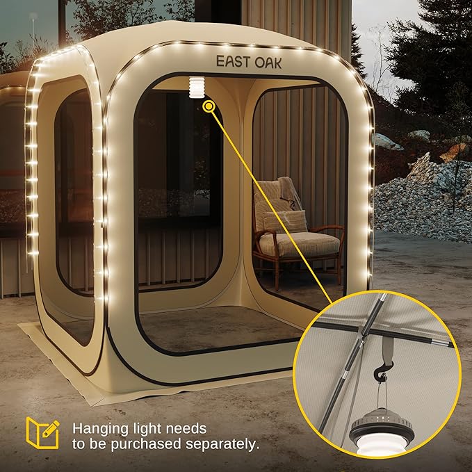 East Oak Screen House Tent Pop-Up Portable Screen Room Canopy Instant Screen Tent 6 x 6 FT with Carry Bag for Patio Backyard Deck &amp Outdoor Activities Beige