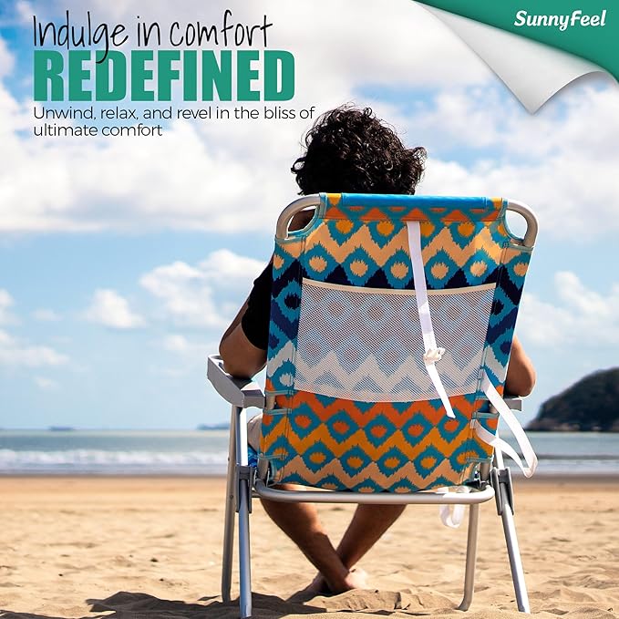 SUNNYFEEL Tall Folding Beach Chair Lightweight Portable Sand Chair for Adults Heavy Duty 500 LBS with Cup Holders Foldable High Camping Lawn Chairs for Camp/Outdoor/Picnic/Concert/Sports