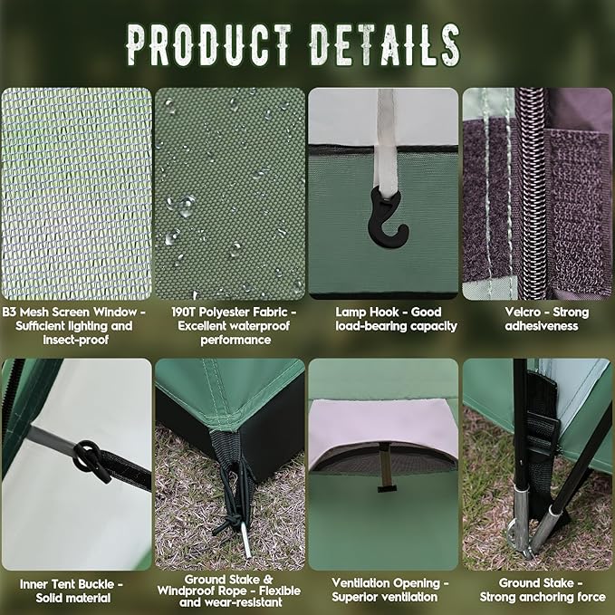 2-4 Person Family Camping Tent with Porch Weatherproof Camping Shelter with Rainfly 2 Room Easy Set Up Family Tent with Living Area for Outdoor Backyard Hiking