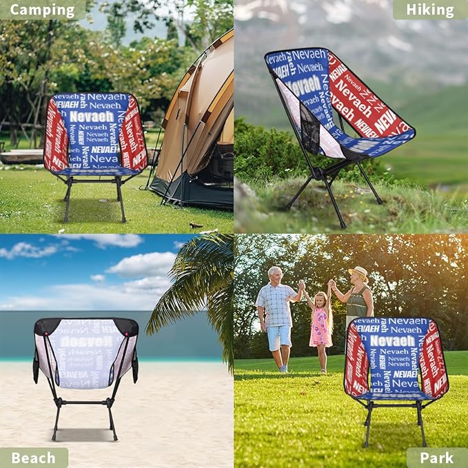 Custom Portable Camping Chair with Side Pockets Personalized Lightweight Foldable Chair with Name for Backpacking Hiking Camp Lawn Fishing