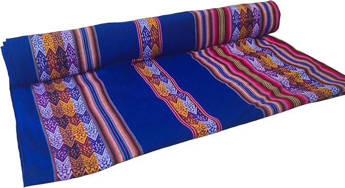 Lucio Fabrics Unique Native Peruvian Throw - Vibrant Colors Lightweight Durable - HomeYoga BeachCampingPicnicOutdoor Activities Thin Blanket 70'' x 47'' (Blue Mountain Loom)