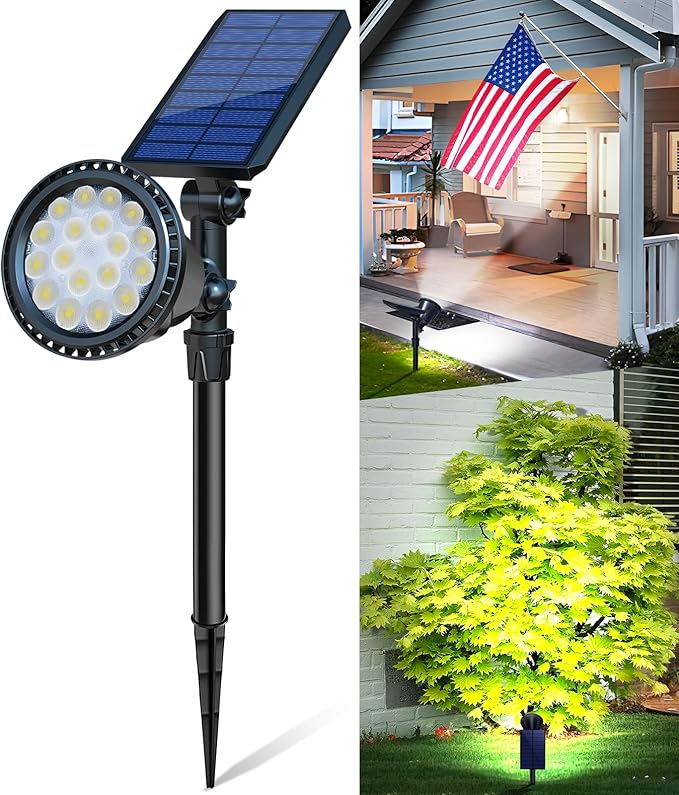 Solar Spot Lights Outdoor Bright Solar Landscape Spotlights Waterproof 18LED 2-in-1 Solar Powered Flag Light Adjustable Auto On/Off Uplights for Flag Pole Yard Garden Decor Patio 1Pack (Cool White)