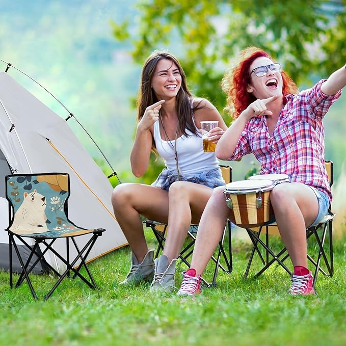 Cute Capybara Portable Camping Chairs Folding Chair - Durable Oxford Fabric Lightweight Iron Frame Easy Fold Design - Ideal for Outdoor Activities Camping Fishing and Travel