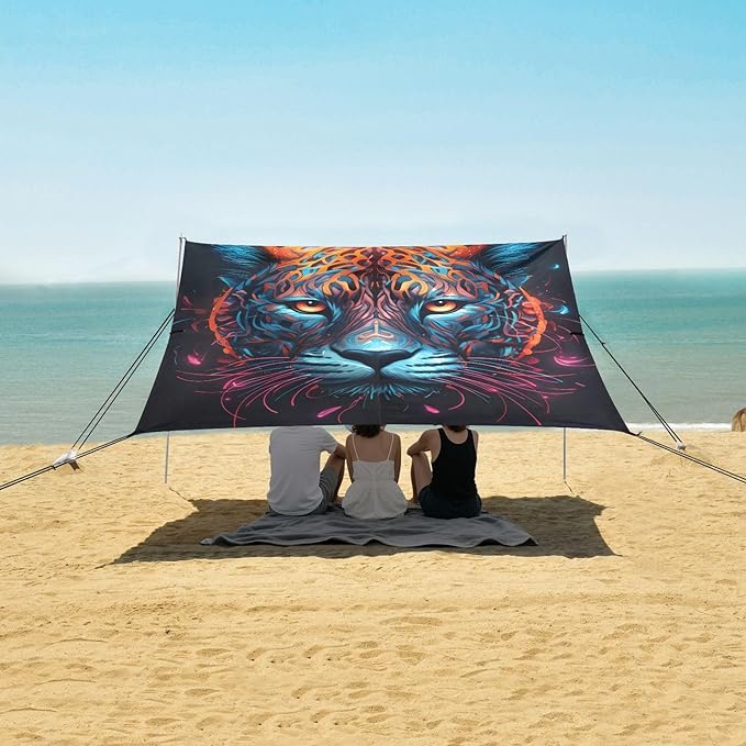 Beach Tent Sun Shelter Tiger Colored Hair Lightweight &amp Easy Setup Beach Shade Canopy for Camping Fishing