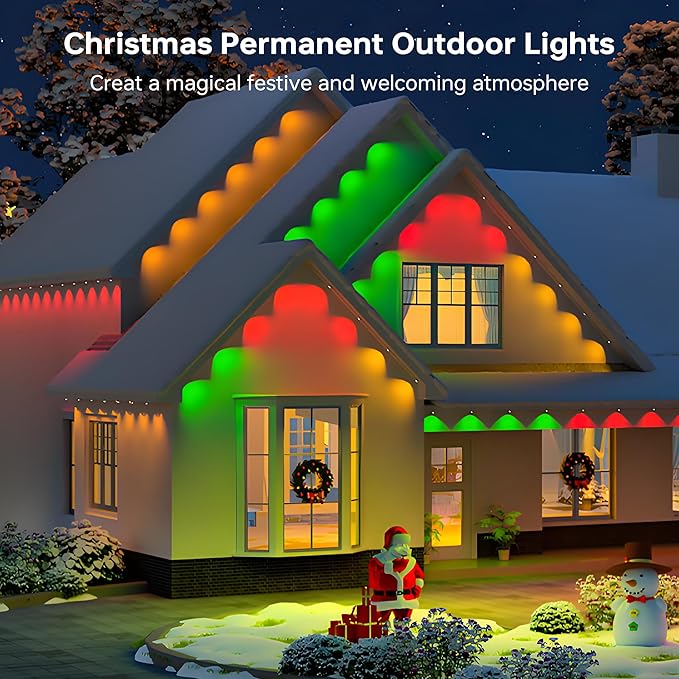 Permanent Outdoor Lights for House 60FT with 36 LED Smart RGB Christmas Outdoor Lights with App Remote Control Waterproof IP67 LED Permanent Christmas Lights DIY Scenes Mode for Holiday Garden Decor