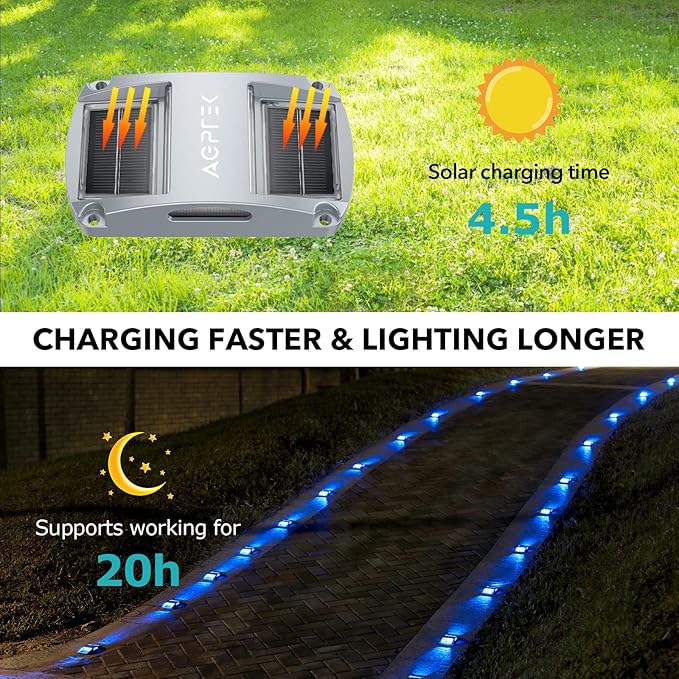 AGPTEK Solar Driveway Lights 4 Pack Solar Deck Lights Outdoor Dock Marine Lights LED Dock Lights Solar Powered Waterproof Driveway Marker Lights for Warning Step Sidewalk Pathway Garden Yard