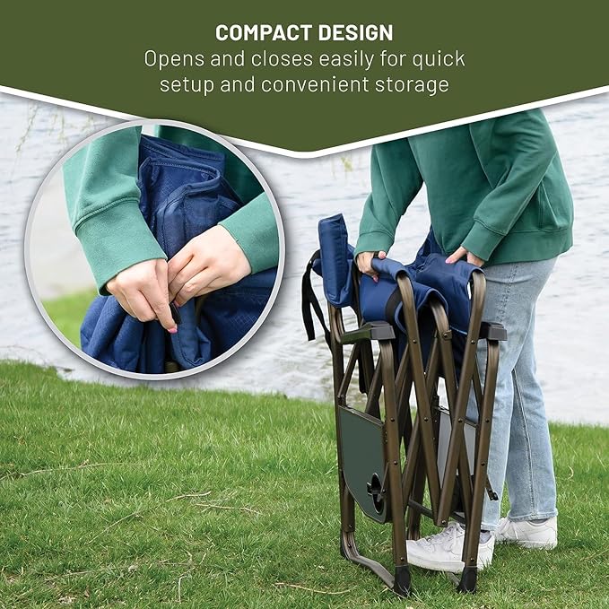 Timber Ridge Double Camping Chair Foldable Loveseat Directors Chairs Oversized Double Folding Camping Chairs with 2 Side Tables 2 Person Lawn Chair Heavy Duty Support 600 LBS for Outdoor Blue