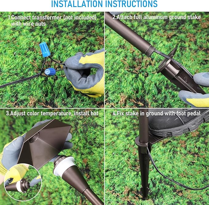 LEONLITE 5CCT Low Voltage Pathway Lights LED Landscape Path Lights 1800/2700/3000/4000/5000K Hexagon Head 12-24V AC/DC IP65 Outdoor Walkway Light Oil Rubbed Bronze Aluminum Pack of 6