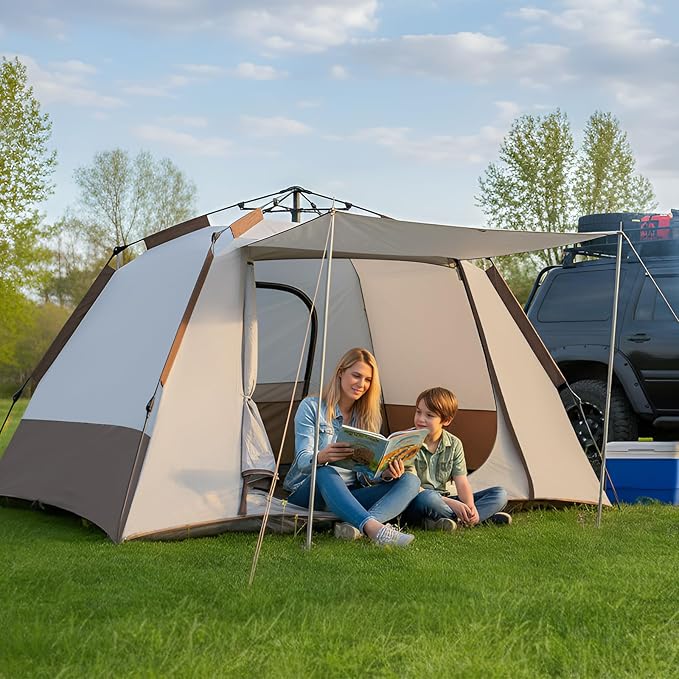 2 Person Instant Pop Up Tent Camping Tent Easy Setup Integrated Sunshade Awning Waterproof for Outdoor Hiking Beach