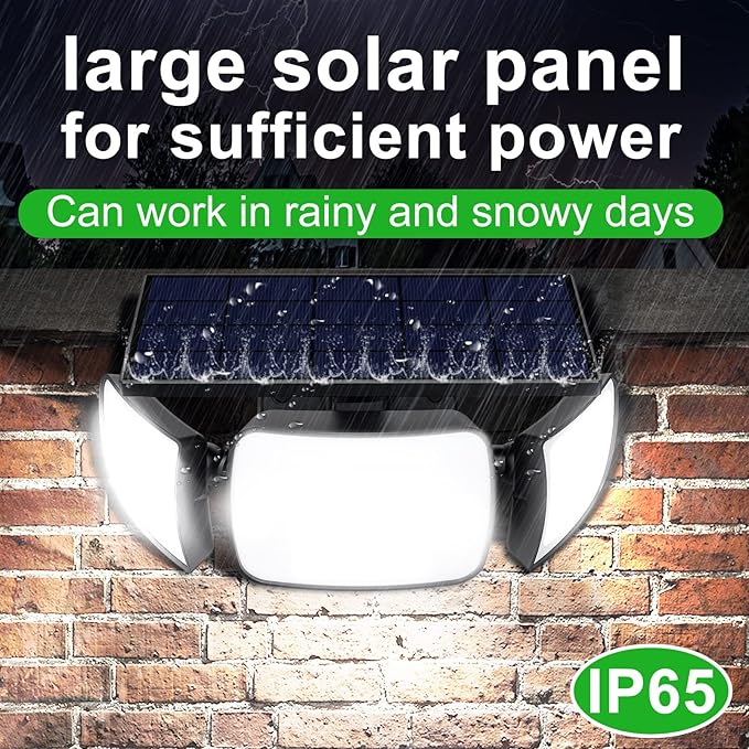 intelamp Solar Outdoor Lights 1200LM 6000mAh Security Lights with Remote Control3 Heads Motion Sensor Light Outdoor IP65 Waterproof270° Wide Angle Flood Wall Lights with 4 Modes