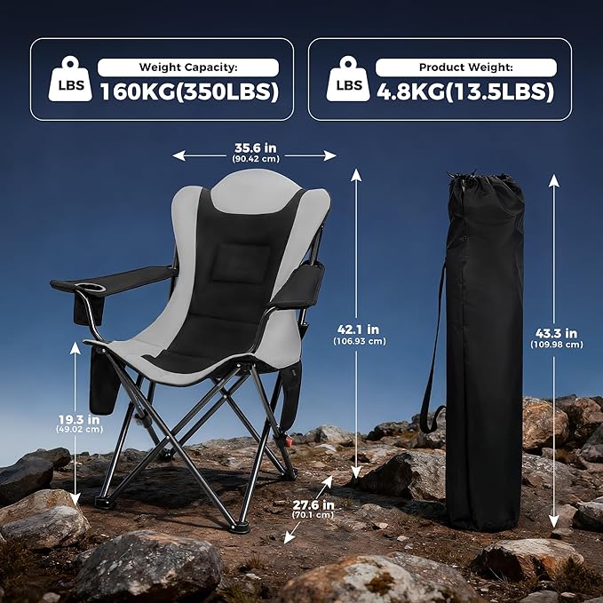OUTSIDER Heated Camping Chair Heavy Duty 3-Position Folding Camp Chair with 3 Heat Levels Cup Holder &amp Side Storage - Outdoor Heating Camping Chair for Adults Supports 350lbsBattery Not Include
