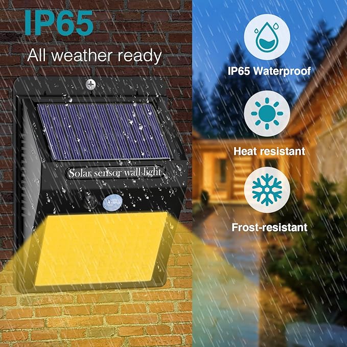 10 Pack Solar Motion Lights - 3 Modes/100LED Outdoor Security Lights - Wireless IP65 Waterproof - Warm White for Front Door Backyard Garage Deck