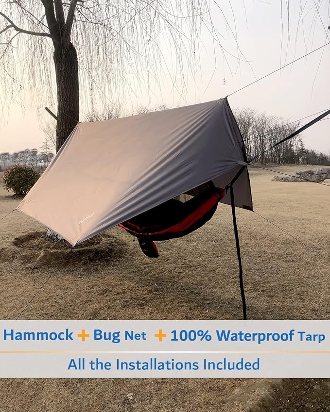 Sunyear Camping Hammock Portable Single &amp Double Hammock with Net 2 Person Hammock Tent with 2 * 10ft Straps Best for Outdoor Hiking Survival Travel