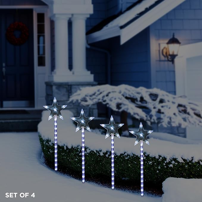 Alpine Corporation Holiday Décor Shooting Star Garden Stake with LED Lights 4-Pack Christmas Decoration
