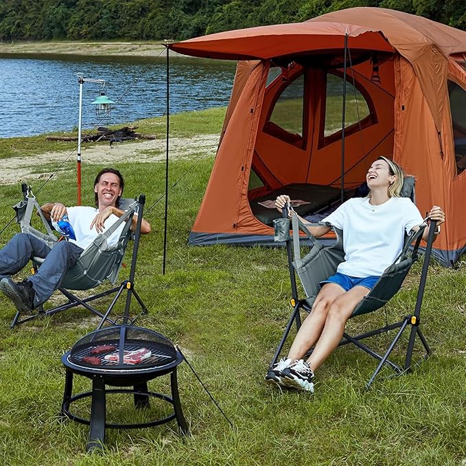 TIMBER RIDGE Hammock Camping Chair with Adjustable Backrest Heavy Duty Folding Hammock Chair Supports 300lbs Portable Hammock Chair for Camping Travelling and Patio Grey 2 Pack