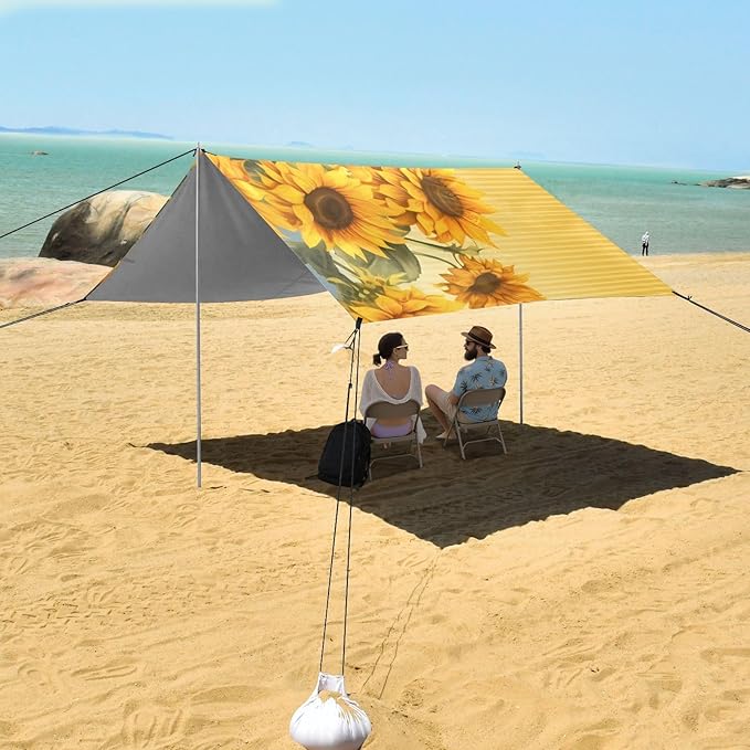 Sunflower Flower FloralCamping Sun Shelters 9.2 x 10.5 FT Beach Canopy Tent Sun Shade with Carrying Bag for Camping Trips Fishing Backyard Fun or Picnics 21340522