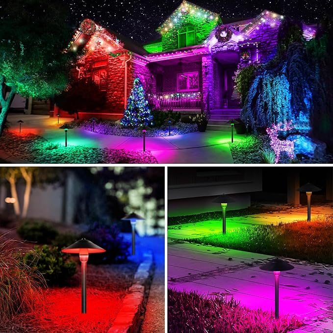 SUNVIE RGBW Low Voltage Landscape Lights 3W Color Changing Pathway Lights 12-24V Multi-Color Path Lights Waterproof for Yard Garden Walkway Holiday Landscape Lighting ETL Listed Cord 12 Pack