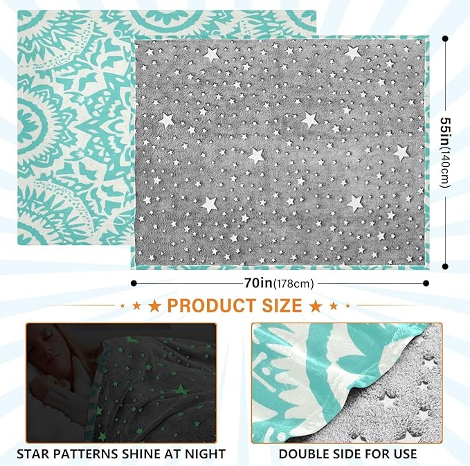 Soft Throw Blanket Boho Mint Green Vintage Flowers Women's Blanket 50'' x 70''