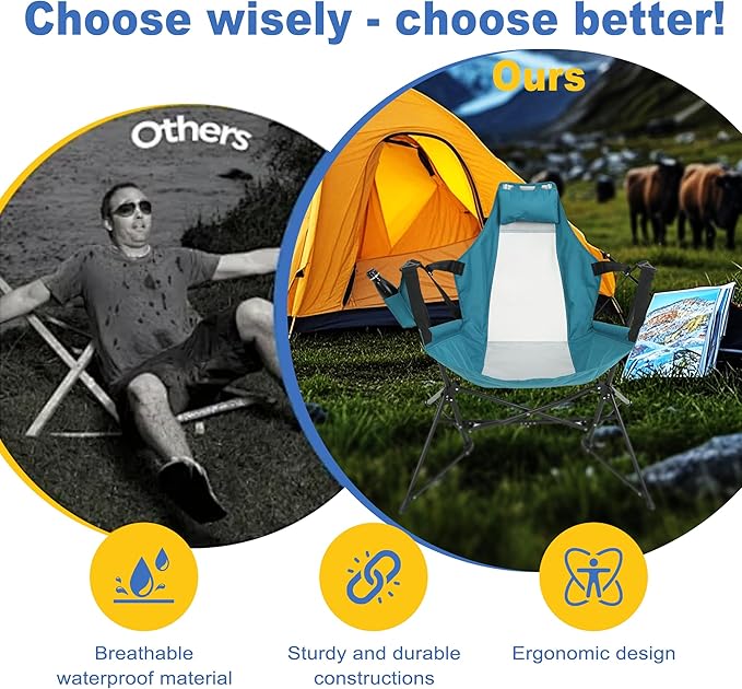 Hammock Camping Chair Portable Chairs with Pillow Cup Holder and Carry Bag Lightweight Foldable Chair for Outside Camping Hiking Travel Beach and Sports (Blue)