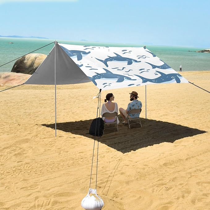 Animals Dolphin Seamless Shark Camping Sun Shelter Beach Tent Portable Beach Sun Shade Outdoor Canopy for Camping Trips Fishing Picnic