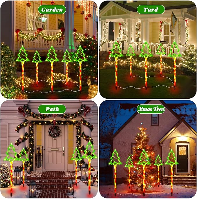 Outdoor Christmas Decorations Lights 5 in 1 Candy Cane Christmas Tree Lights with 8 Modes Christmas Pathway Lights Outdoor Waterproof LED Christmas Outside Lights for Yard Path Garden Decor