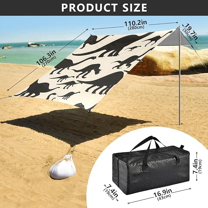 Beach Tent Sun Shelter Dinosaurs Silhouette Lightweight &amp Easy Setup Beach Shade Canopy for Camping Fishing