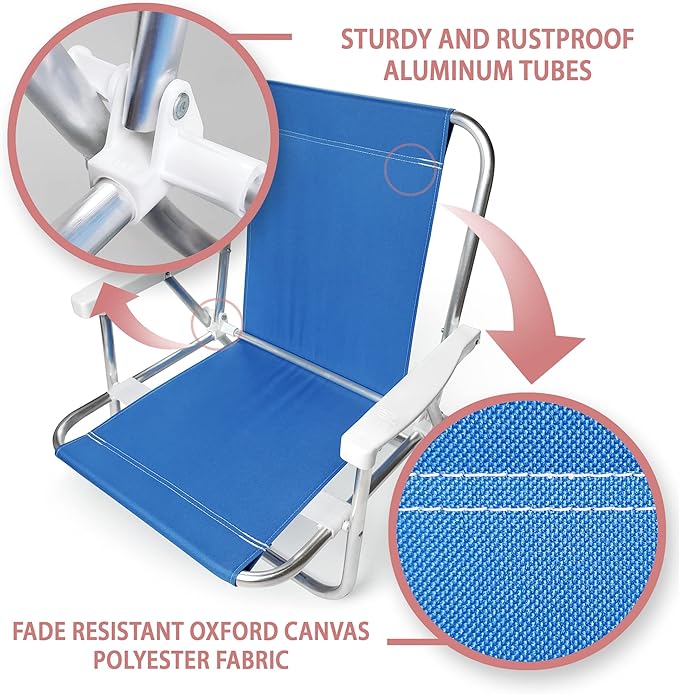 Beachland 6Pack Aluminum Folding Sand Chair with Armrests - 1 Position - Lightweight Beach Chair - Small and Portable (6pcs Assorted Solid Colors)