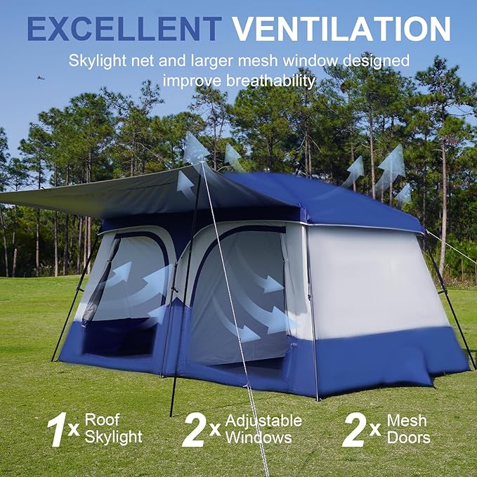 Vidalido Tents3-4 Person Camping Tent with Extended VestibuleWeather Resistant Family Tents with Breathable Mesh WindowsEasy Install Waterproof Outdoor Tent for Backpacking and Camping Hiking