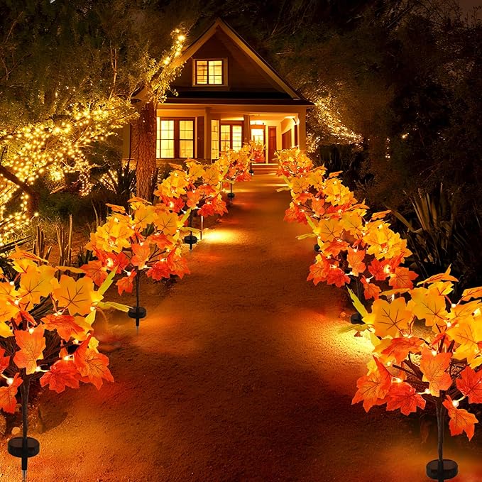 Solar Garden Lights Outdoor2Pack Artificial Solar Fall Lighted Maple Tree40LED With Maple Leaf Solar Stake Lights OutdoorThanksgiving GiftSolar fall lightsfor Yard PathwayThanksgiving Decoration