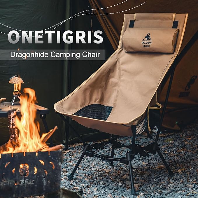 OneTigris Dragonhide Oversized Camping Chair with Pillow Design Comfortable Widened Seat Folding 275 lbs Capacity