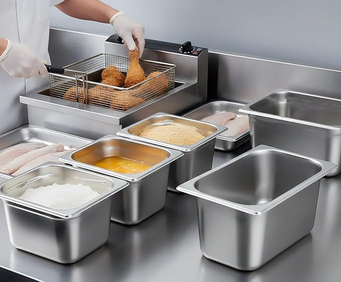 TOPZEA 6 Pack Hotel Pans 1/6 Size 6 Deep Stainless Steel Steam Table Pan Commercial Heavy Duty Catering Pan for Buffet Serving Food Prep Salad &amp Ice Cream Bar Restaurant Dishwasher Safe