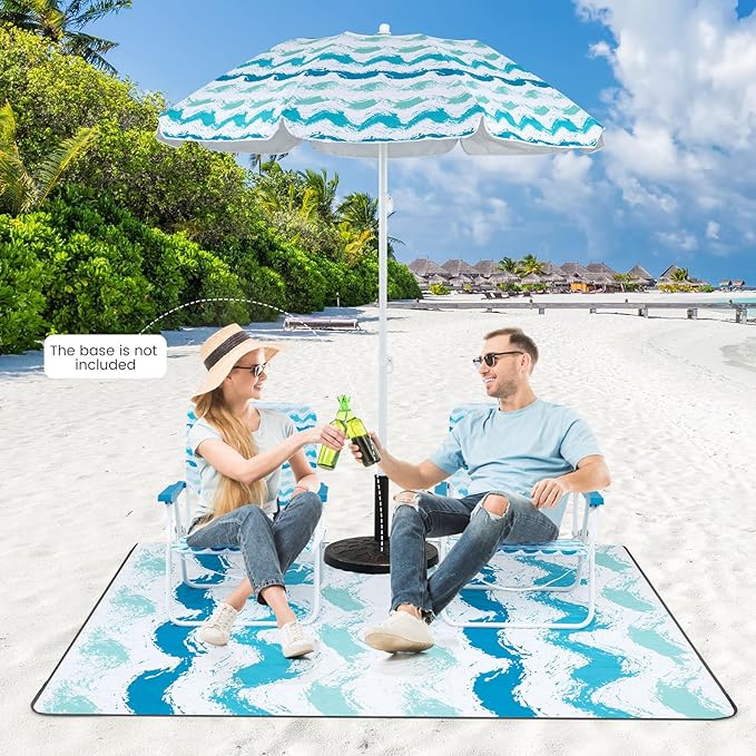 GYMAX Beach Chair with Umbrella Set of 4 Including 2 Folding Chairs Blanket Adjustable Parasol &amp Carry Bag Camping Chairs with Sunshade for Beach Patio Poolside Deck Lawn Picnic