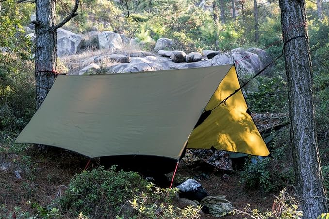 OneTigris Bulwark Camping Tarp 100% Waterproof Bushcraft Shelter Lightweight Hammock Rain Fly Portable Anti UV Large 12.8ft x 9.5ft