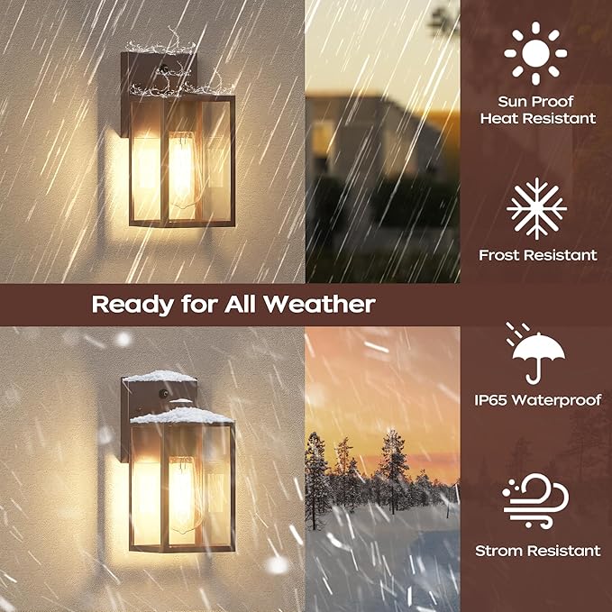 WIHTU Oil Rubbed Bronze Dusk to Dawn Porch Lights Fixtures - Outdoor Exterior Sensor Wall Sconce Lamp Waterproof Wall Lantern Anti Rust Coach Lights for Doorway Garage