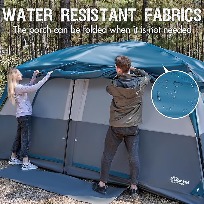 PORTAL 6 | 8 | 10 Person Family Camping Tent with Porch Big Family Camping Tent with Tall Height Good Ventilation Water Resitant Large Tent for Outdoor Camping Backyard