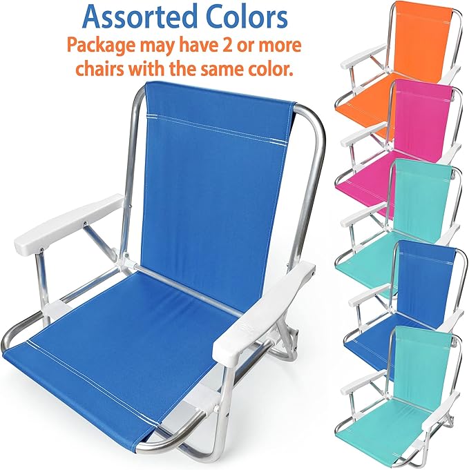 Beachland 6Pack Aluminum Folding Sand Chair with Armrests - 1 Position - Lightweight Beach Chair - Small and Portable (6pcs Assorted Solid Colors)