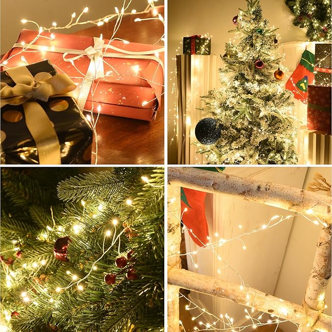 Fairy Lights Plug inDailyart 3000 Led Cluster Lights with Timer 195Ft Waterproof Warm Twinkle String Light with Remote for Bedroom Wreath Garland Window Wedding Christmas Tree DecorationSliver Wire