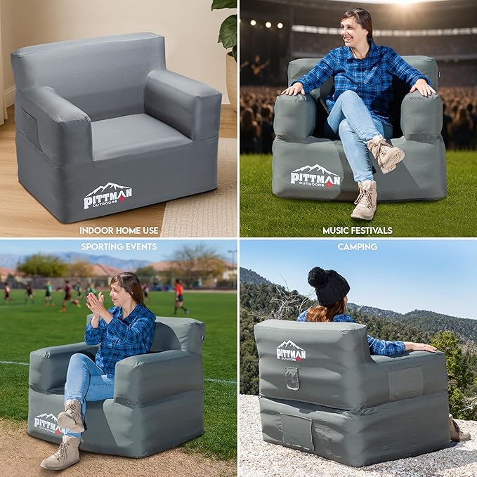 Pittman - Inflatable Furniture Set with Built in Pump for Outdoors &amp Indoors - Blow Up Couch Set has Heavy Duty Puncture Resistant Fabric for Inflatable Sectional Comfort &amp Durability if Campi