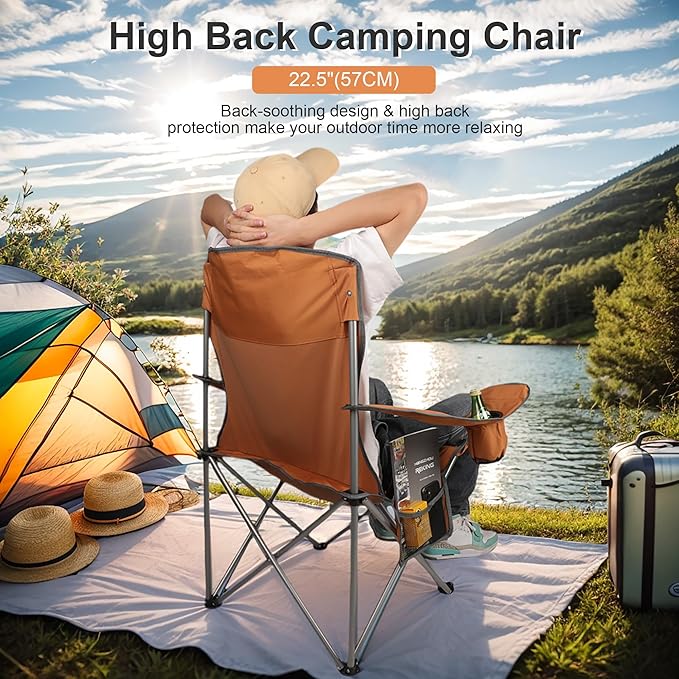 Colorsoul Folding Camping Chair 2 Pack for AdultsLarge Folding Lawn Chairs Set of 2 with TableOutdoor Camping Chairs Set for LawnPicnic