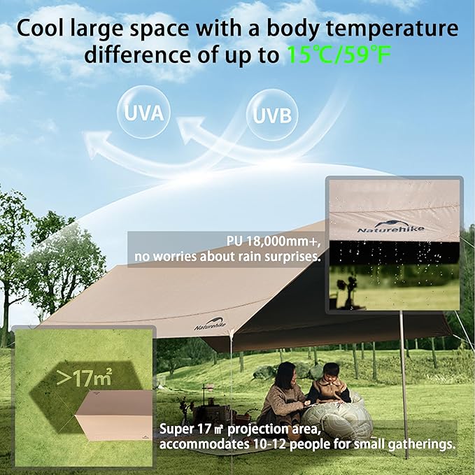 Naturehike 18000MM+ Waterproof Camping Tent Tarp Outdoor Rain Shelter &amp Windproof Camping Canopy UV Protection UPF2000+ Shelter for Camp HikingBackpacking Heat Blocking