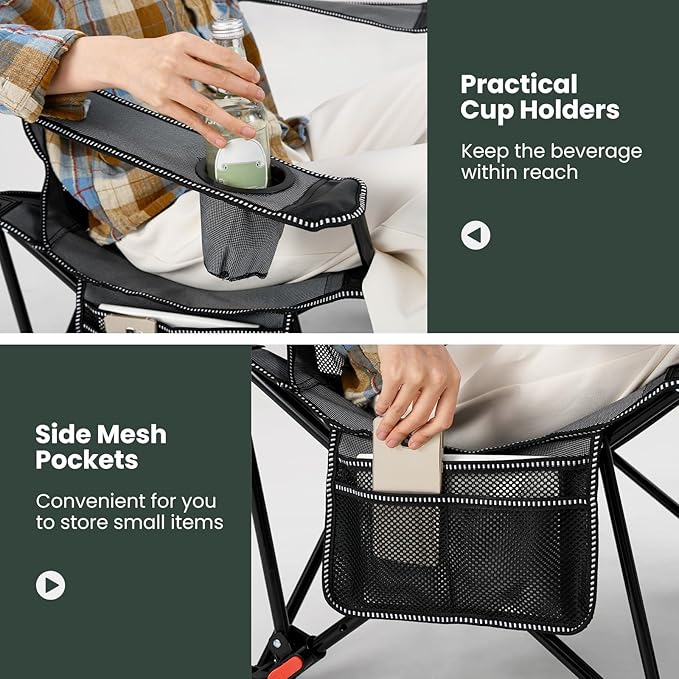 Tangkula Reclining Camping Chair 2 in 1 Porable Folding Lawn Chair with Removable Footrest 4-Position Adjustable Backrest Cup Holder &amp Side Pocket Carry Bag (1Gray)
