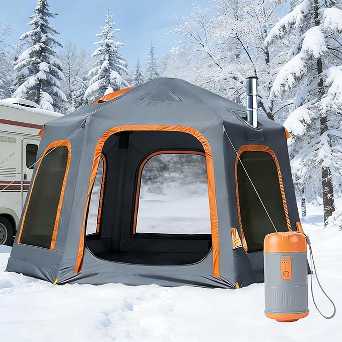 Inflatable Tents for Camping 2/4/6 Person Large Blow Up Tent with Electric Air PumpQuick Set up 12ftx12ftx8ft Big Inflatable Tent for 4 Season Outdoor Family Camping