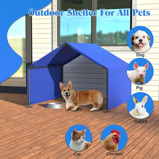 4×4×3 ft Dog Shade Shelter Pet Tent Outdoor Portable Pet Tent Outside Dog Sun Rain Canopy Pet House Animal Shelter for Small to Large Dogs Cats (Blue)