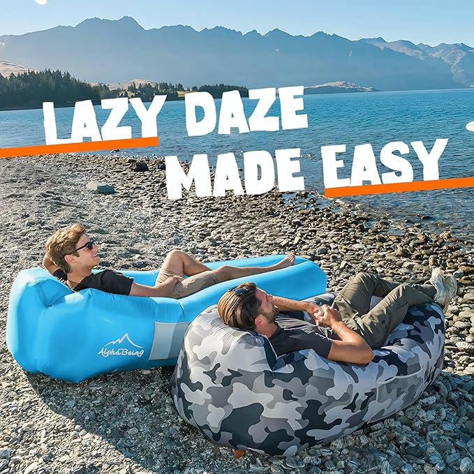 AlphaBeing Inflatable Lounger Beach Chair Accessories Air Sofa Hammock Inflatable Couch for Camping Backyard Lakeside with Compression Sacks Ideal Outdoor Gifts for Adults